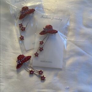 Quite Lovely Red Rhinestone Red Hat Brooches 3
